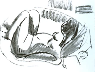 Reclining Nude in Tub with Drawn Legs
